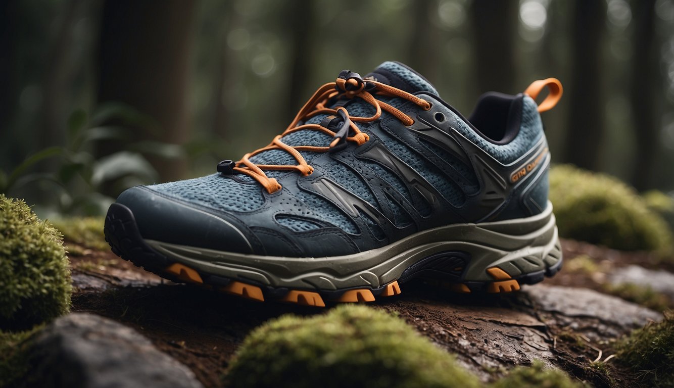 A trail running shoe with advanced technology, featuring durable outsole, responsive cushioning, and breathable upper