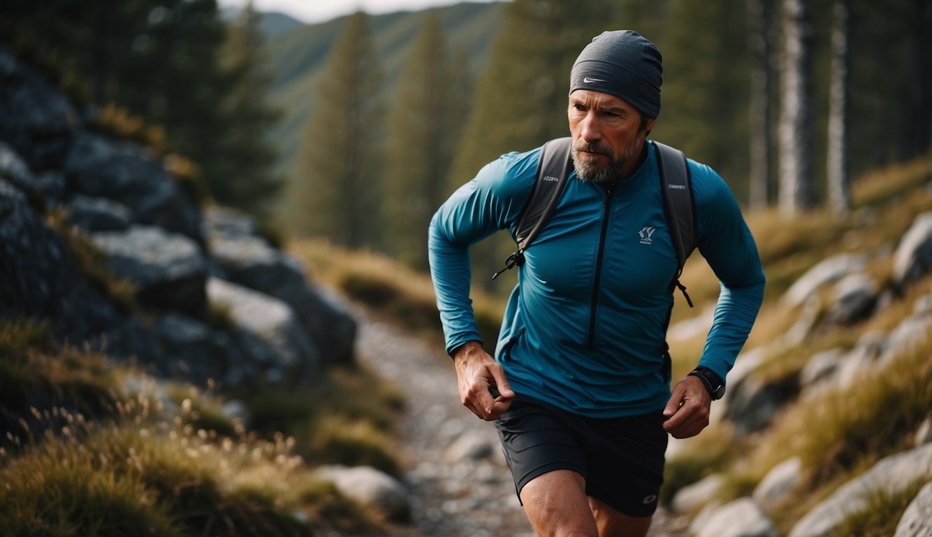 A trail runner layers clothing for changing weather, adjusting to temperature and activity level