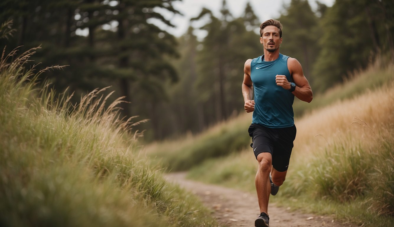 A runner glides effortlessly along a winding trail, maintaining perfect form and stride. Every movement is precise, minimizing wasted energy and reducing the risk of injury
