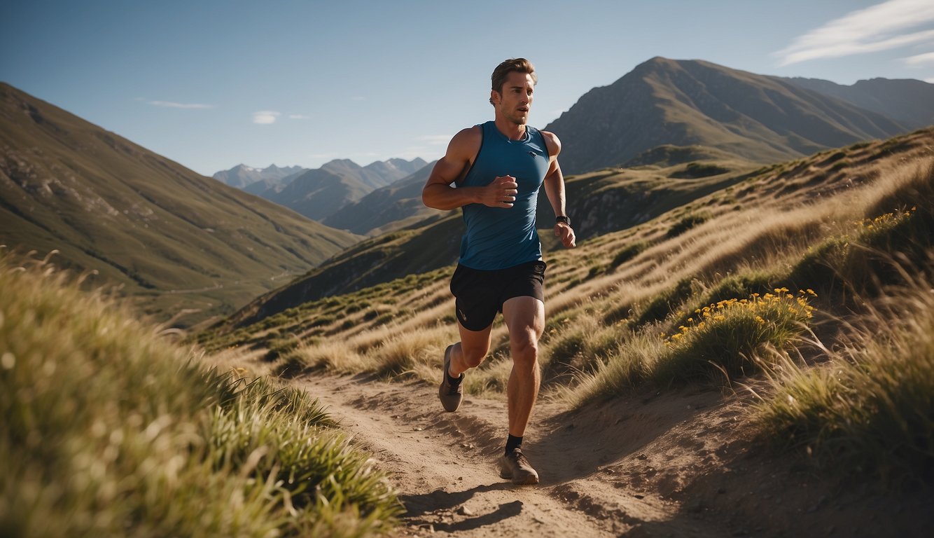 A trail runner sprints up a steep incline, heart pounding, breathing heavy. The surroundings blur as they push their limits, experiencing the physiological benefits of interval training