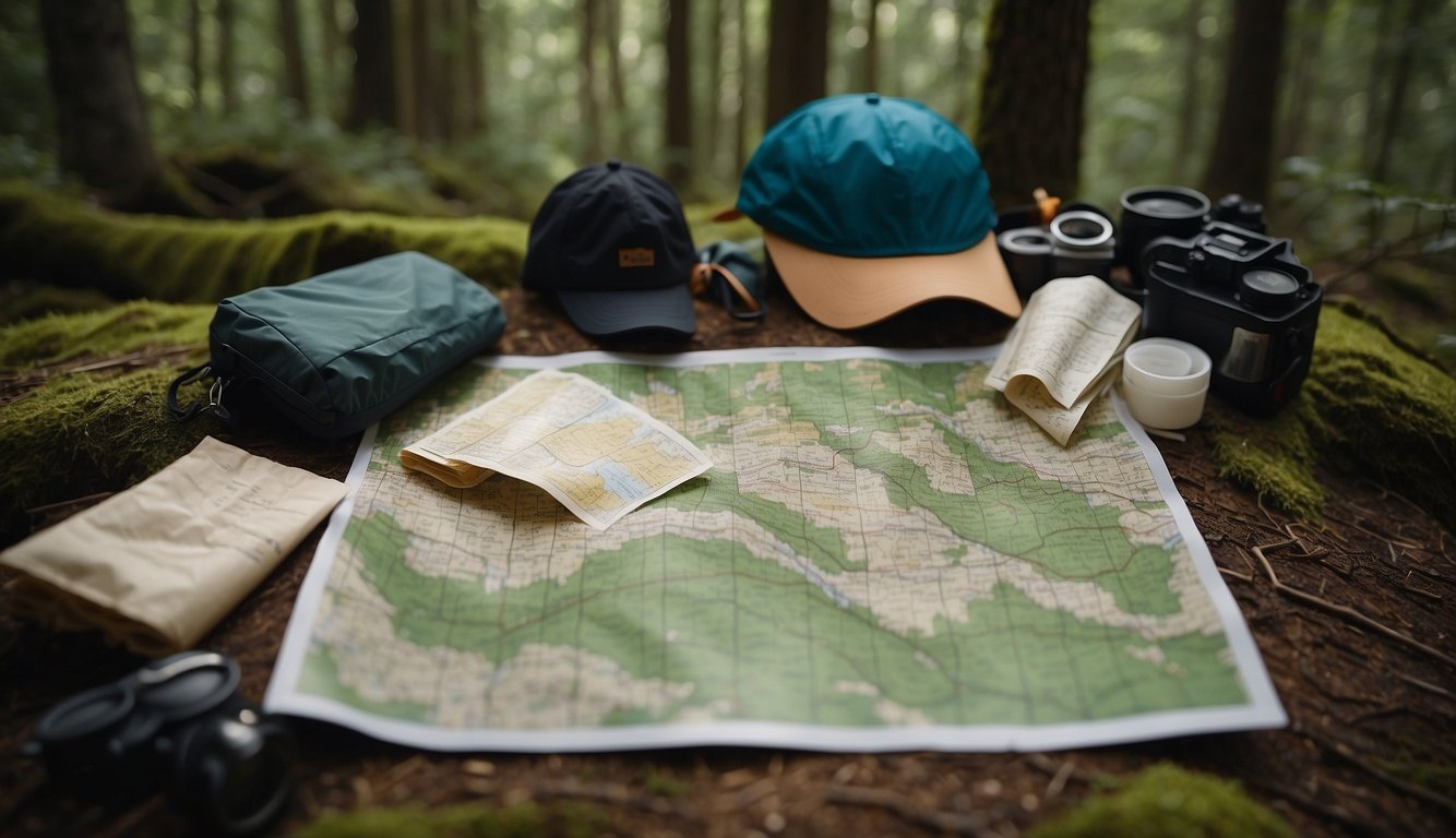 Trail runners and campers map out routes, pack gear, and follow Leave No Trace principles in a lush forest setting